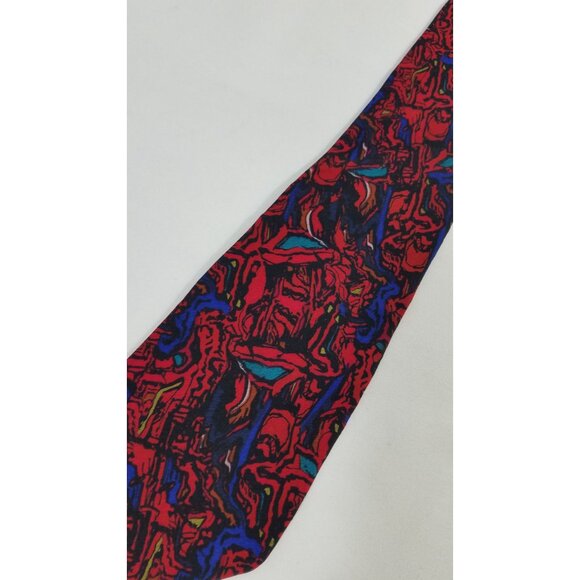 J. Garcia Mens Necktie Abstract Red Blue Silk Tie Hand Sewn In USA - Picture 4 of 8